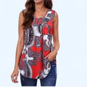Alife Red and Black Paisley Sleeveless Blouse